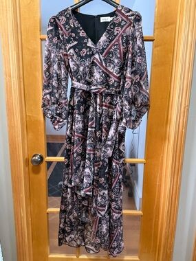 Eliza J Black and Mauve Paisley Wrap Maxi Dress
